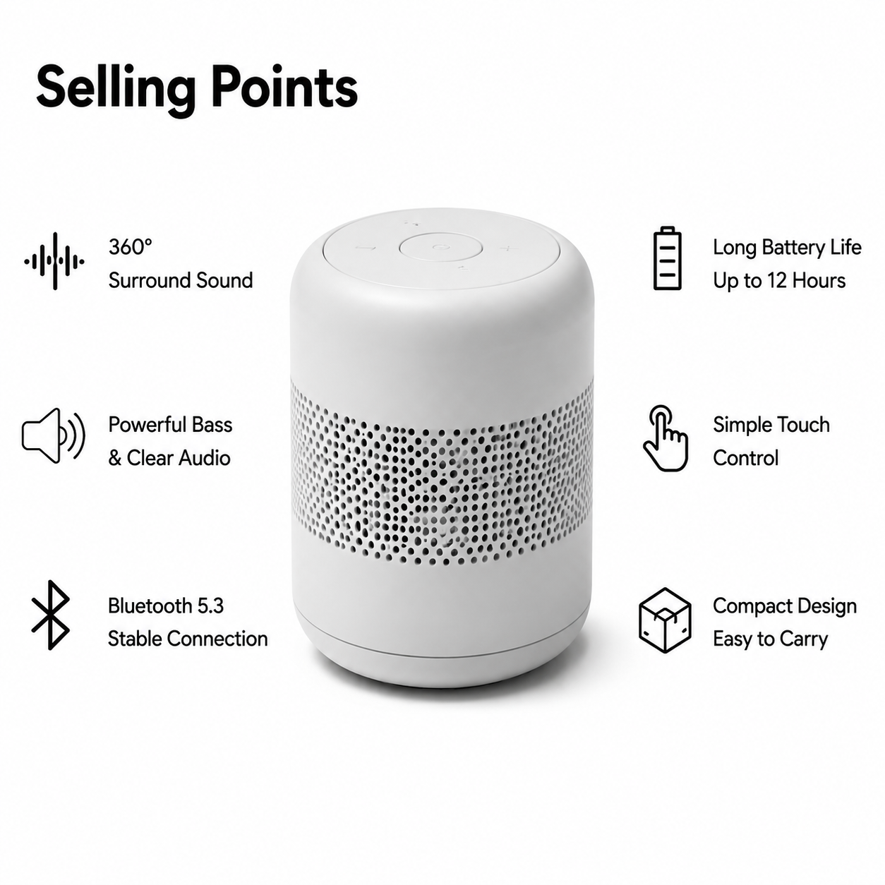 Minimalist Matte White Round Bluetooth Speaker
