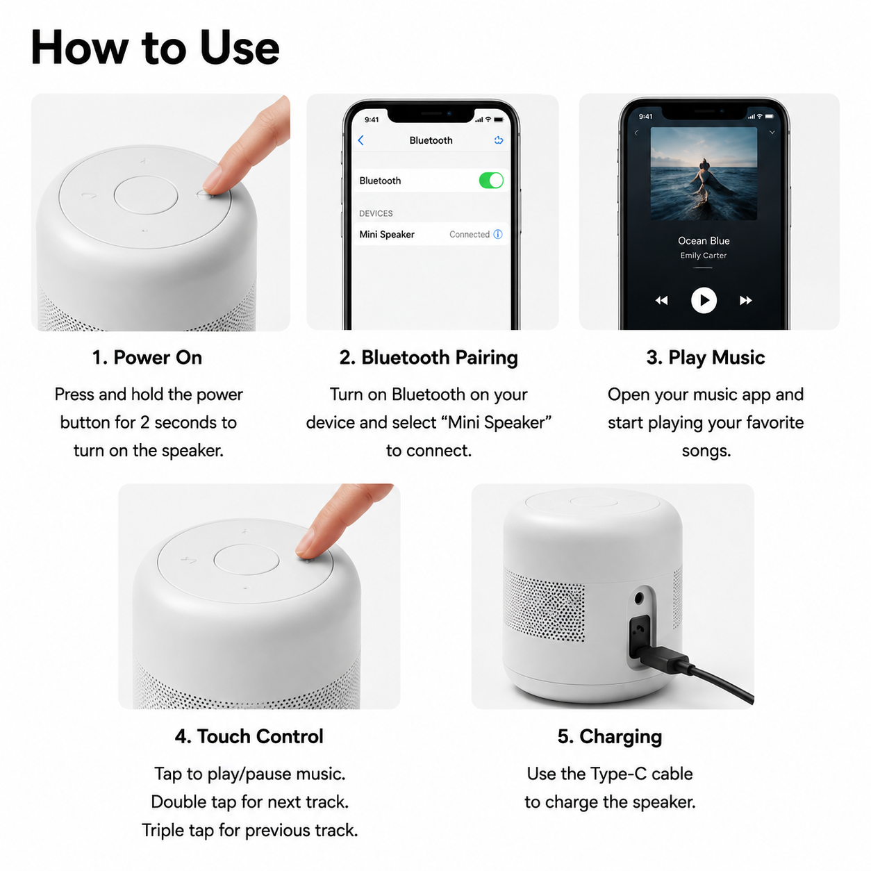 Minimalist Matte White Round Bluetooth Speaker
