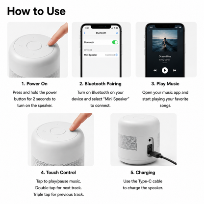 Minimalist Matte White Round Bluetooth Speaker