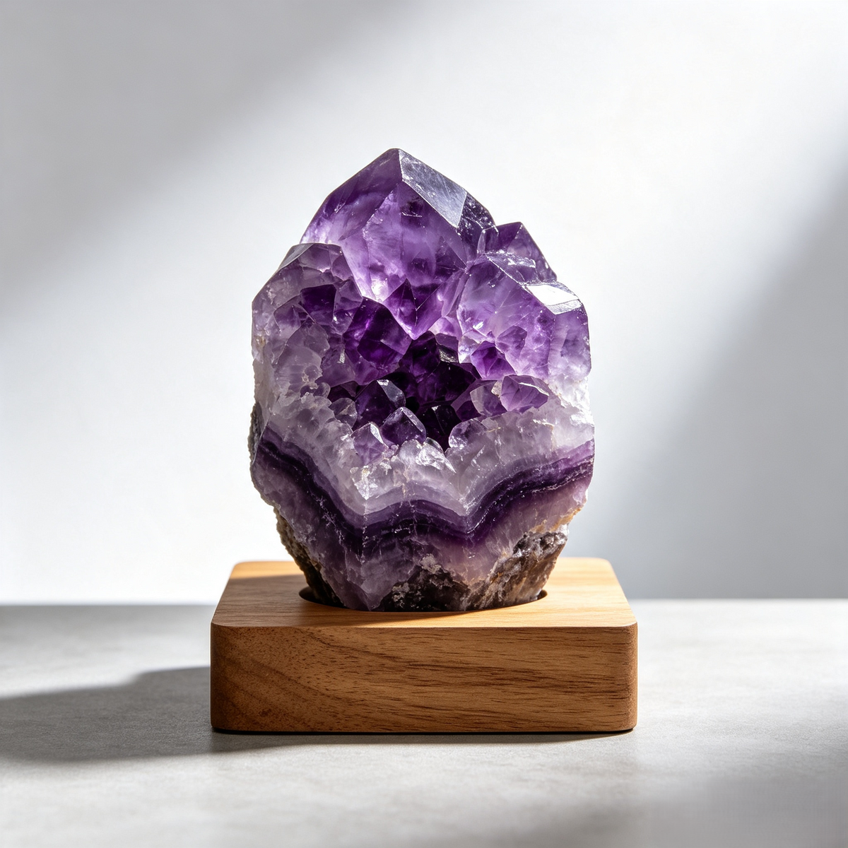 Purple Crystal-Effect Cluster Ornament with Wooden Base