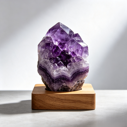 Purple Crystal-Effect Cluster Ornament with Wooden Base