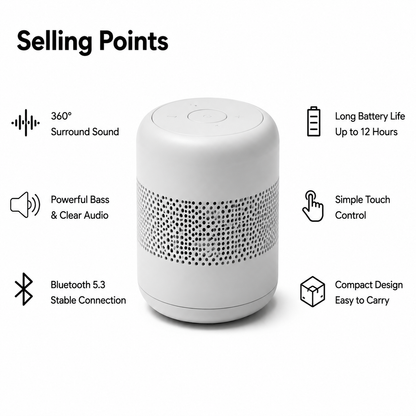 Minimalist Matte White Round Bluetooth Speaker