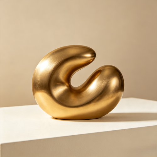 Minimalist Abstract Gold-Tone Curve Sculpture