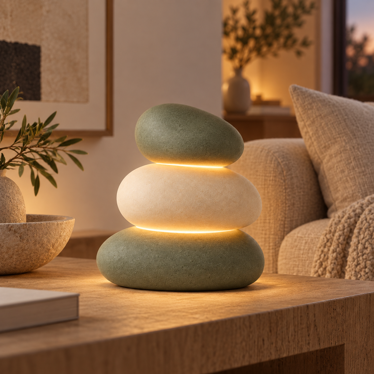 Stacked Stone-Style LED Table Lamp – Decorative Ambient Light with a Warm White Glow
