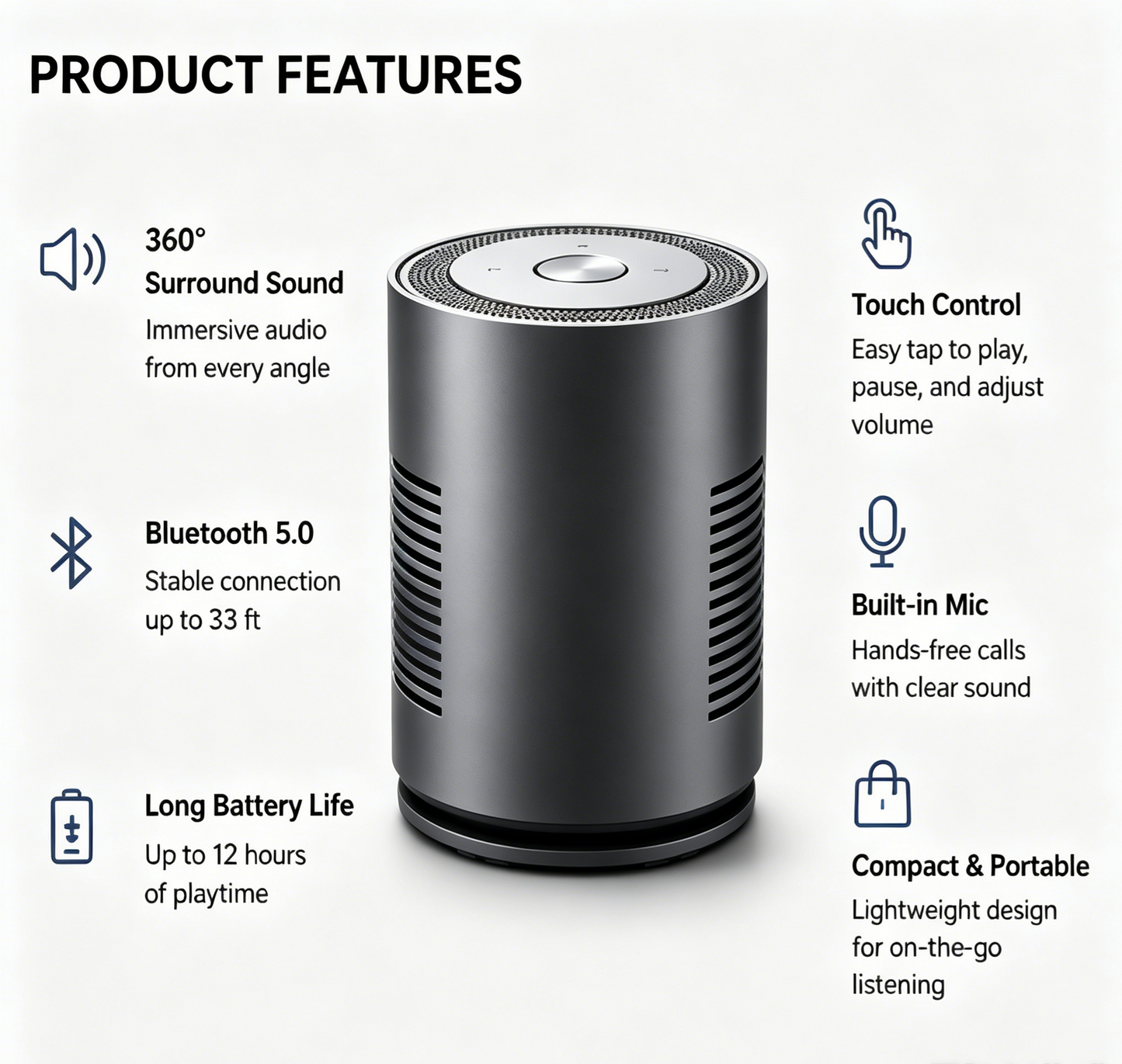 Portable 360° Surround Sound Bluetooth Speaker