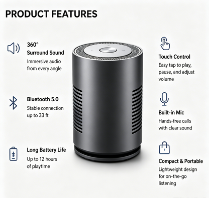 Portable 360° Surround Sound Bluetooth Speaker