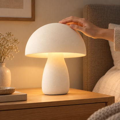 Cream White Mushroom-Shaped LED Table Lamp – Minimalist Night Light with Warm Ambient Glow