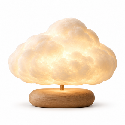 Cloud-Shaped Lamp with Wooden Base – Decorative Ambient Light with a Warm Glow for Bedrooms and Living Rooms