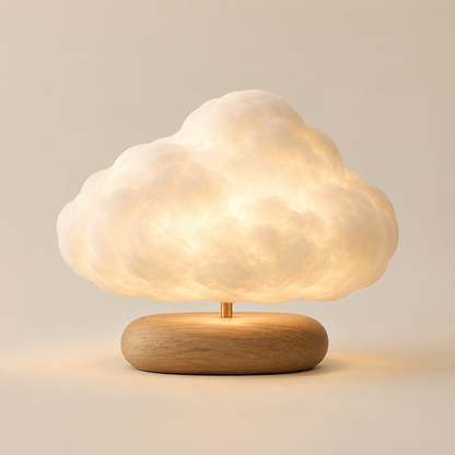 Cloud-Shaped Lamp with Wooden Base – Decorative Ambient Light with a Warm Glow for Bedrooms and Living Rooms