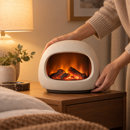 Decorative Cream White LED Fireplace Lamp – Modern Ambient Light with a Cozy Flame Effect
