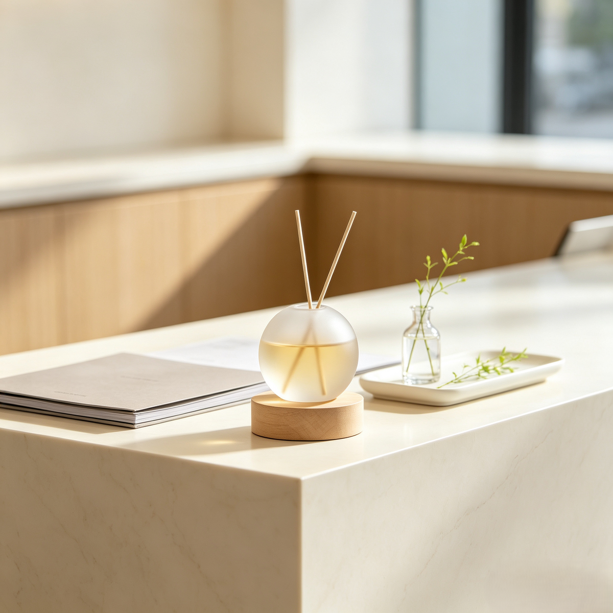 Frosted Glass Reed Diffuser Bottle with Wood Base