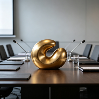 Minimalist Abstract Gold-Tone Curve Sculpture