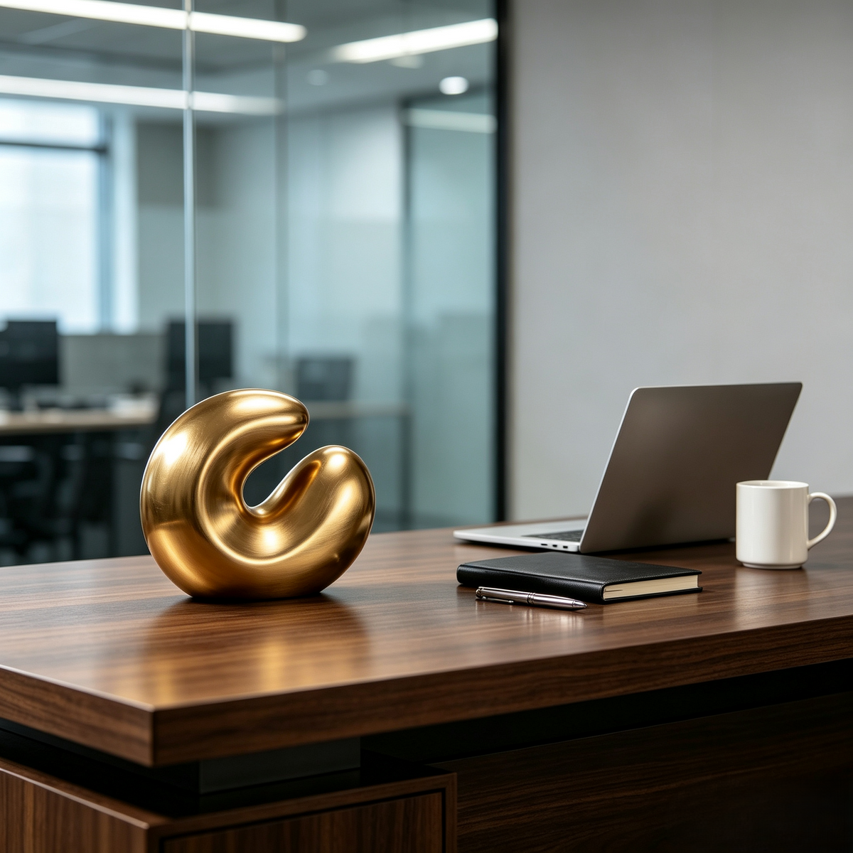 Minimalist Abstract Gold-Tone Curve Sculpture