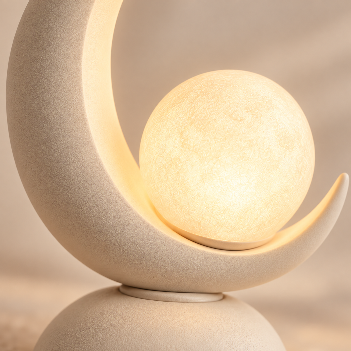 Moon-Shaped LED Table Lamp with Glowing Orb – Decorative Night Light with Warm Ambient Glow