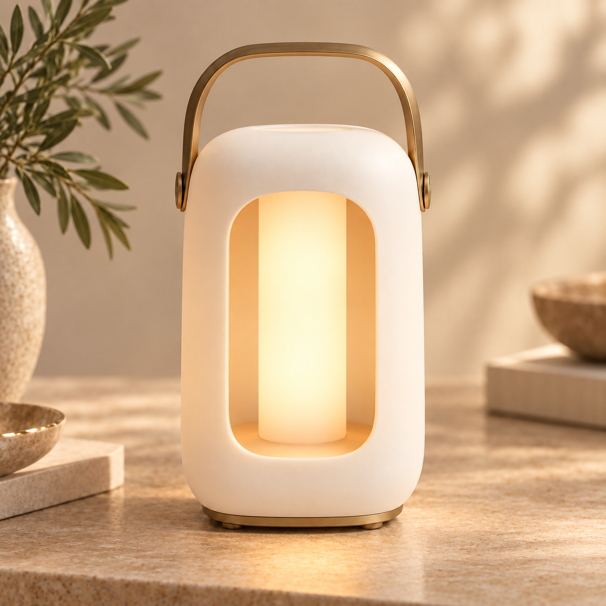 Portable Cream White LED Lantern – Minimalist Night Light with Warm Ambient Glow