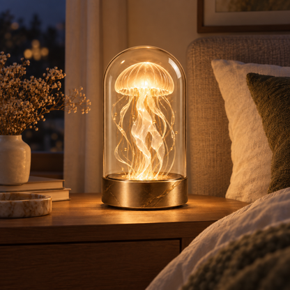 Decorative Jellyfish Lamp Under Glass – Elegant Ambient Light with a Warm Glow for Living Rooms and Bedrooms