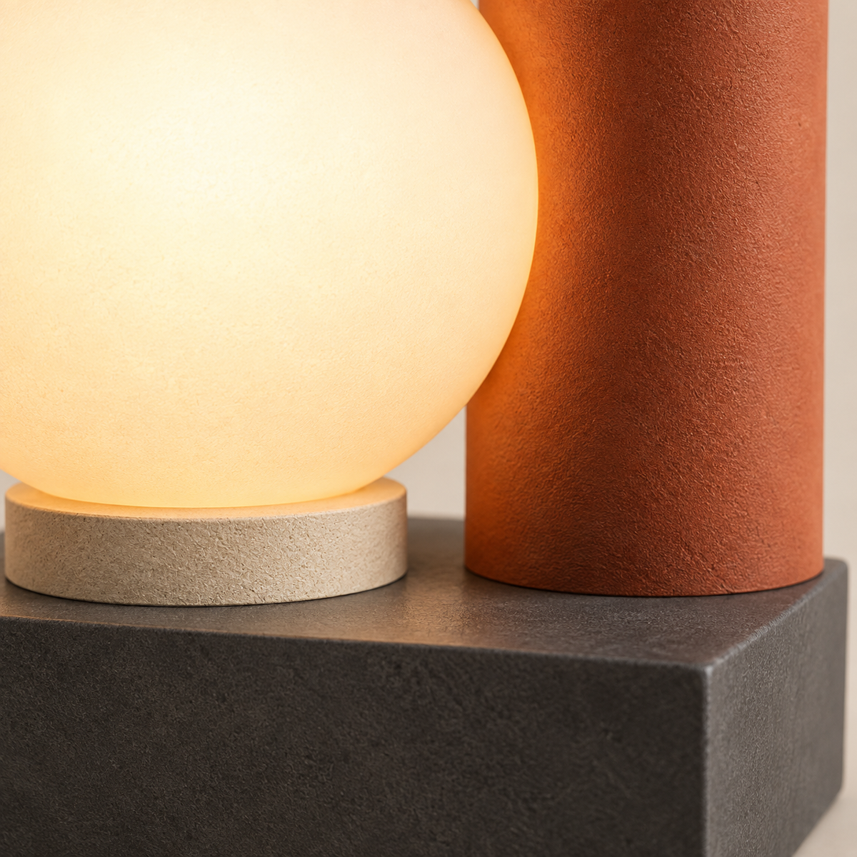 Modern LED Table Lamp with Glowing Orb – Geometric Ambient Light in Warm Natural Tones