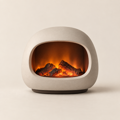 Decorative Cream White LED Fireplace Lamp – Modern Ambient Light with a Cozy Flame Effect