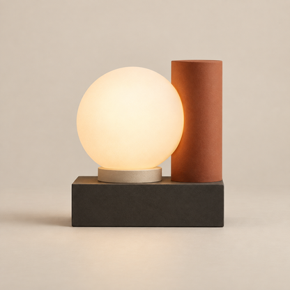 Modern LED Table Lamp with Glowing Orb – Geometric Ambient Light in Warm Natural Tones