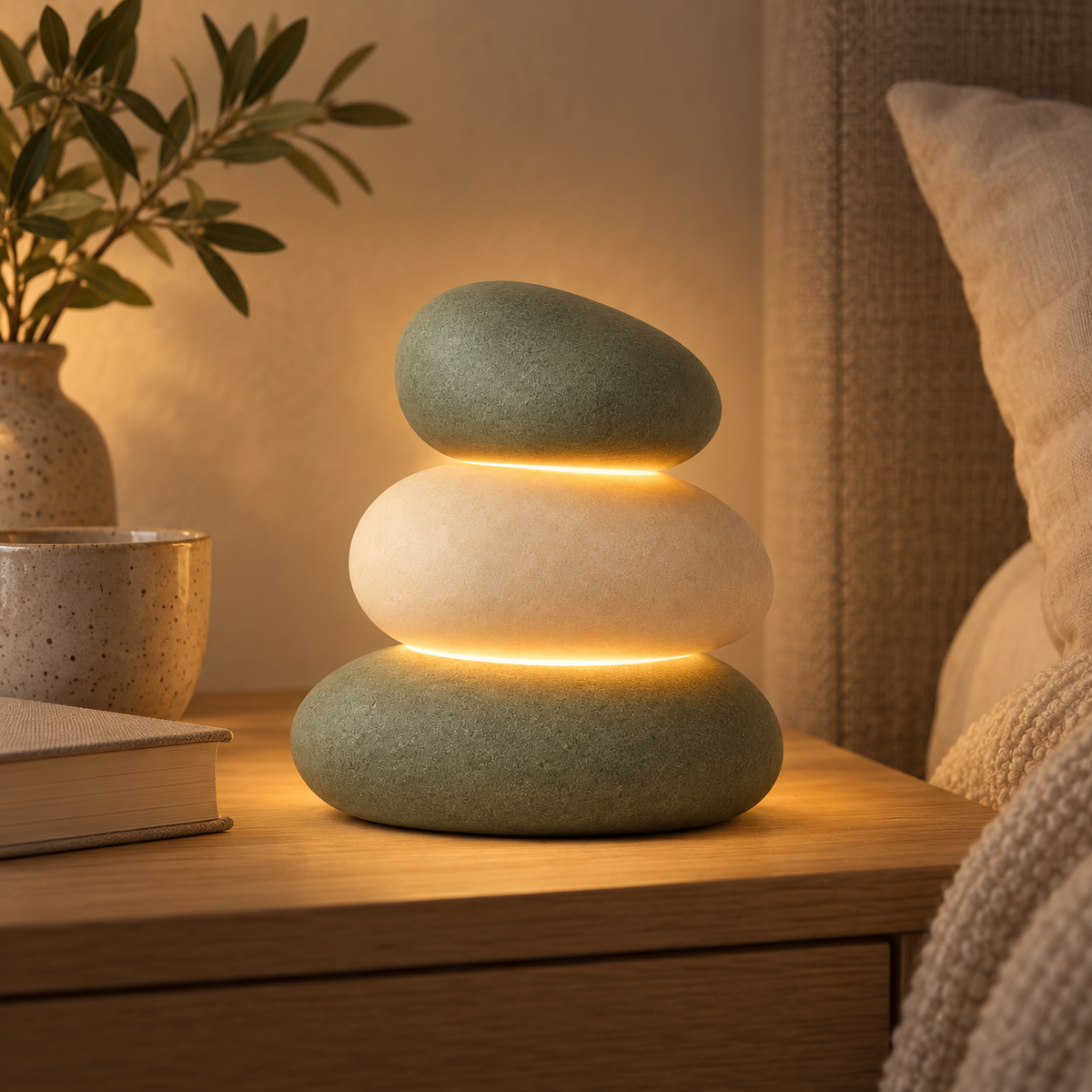 Stacked Stone-Style LED Table Lamp – Decorative Ambient Light with a Warm White Glow
