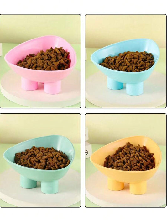 1pc Raised Cat Bowl, Tilted Elevated Cat Feeder Bowl With Neck Protection Riser, Plastic Cat Food & Water Bowl