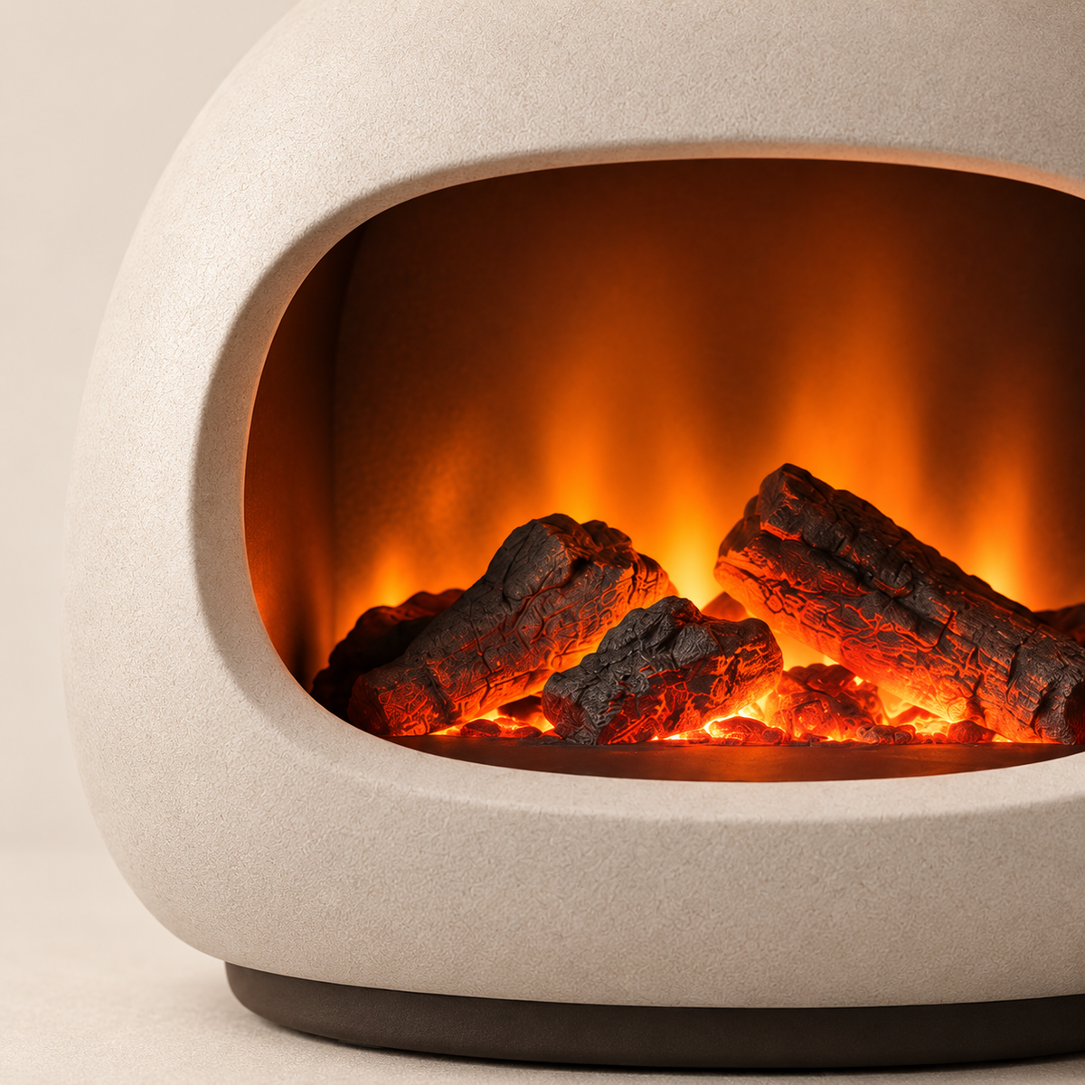 Decorative Cream White LED Fireplace Lamp – Modern Ambient Light with a Cozy Flame Effect