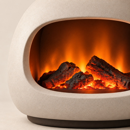 Decorative Cream White LED Fireplace Lamp – Modern Ambient Light with a Cozy Flame Effect
