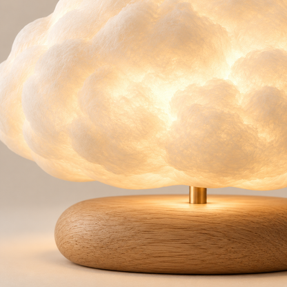 Cloud-Shaped Lamp with Wooden Base – Decorative Ambient Light with a Warm Glow for Bedrooms and Living Rooms