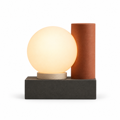 Modern LED Table Lamp with Glowing Orb – Geometric Ambient Light in Warm Natural Tones