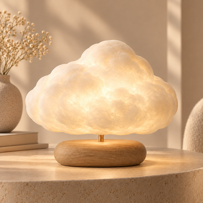 Cloud-Shaped Lamp with Wooden Base – Decorative Ambient Light with a Warm Glow for Bedrooms and Living Rooms