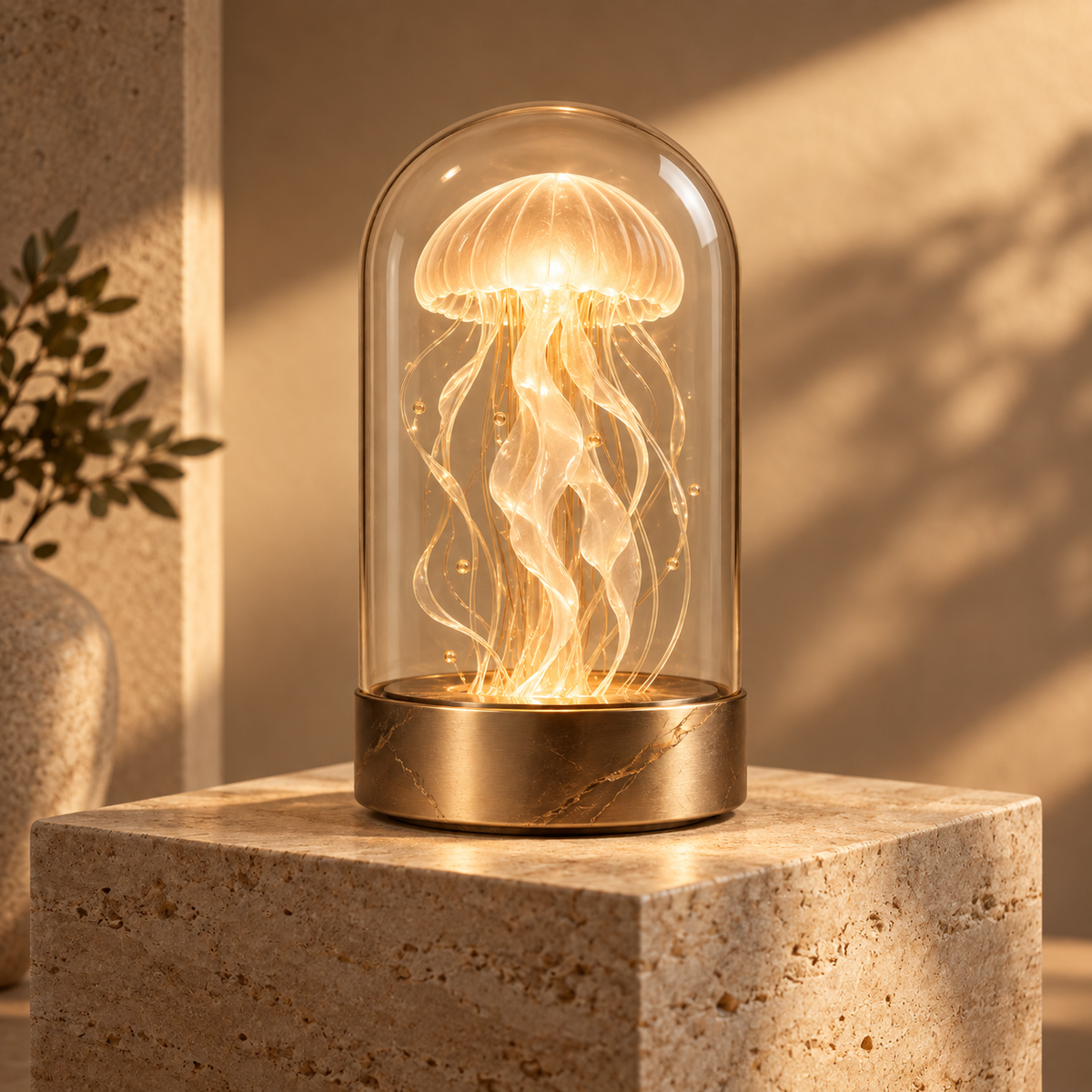 Decorative Jellyfish Lamp Under Glass – Elegant Ambient Light with a Warm Glow for Living Rooms and Bedrooms
