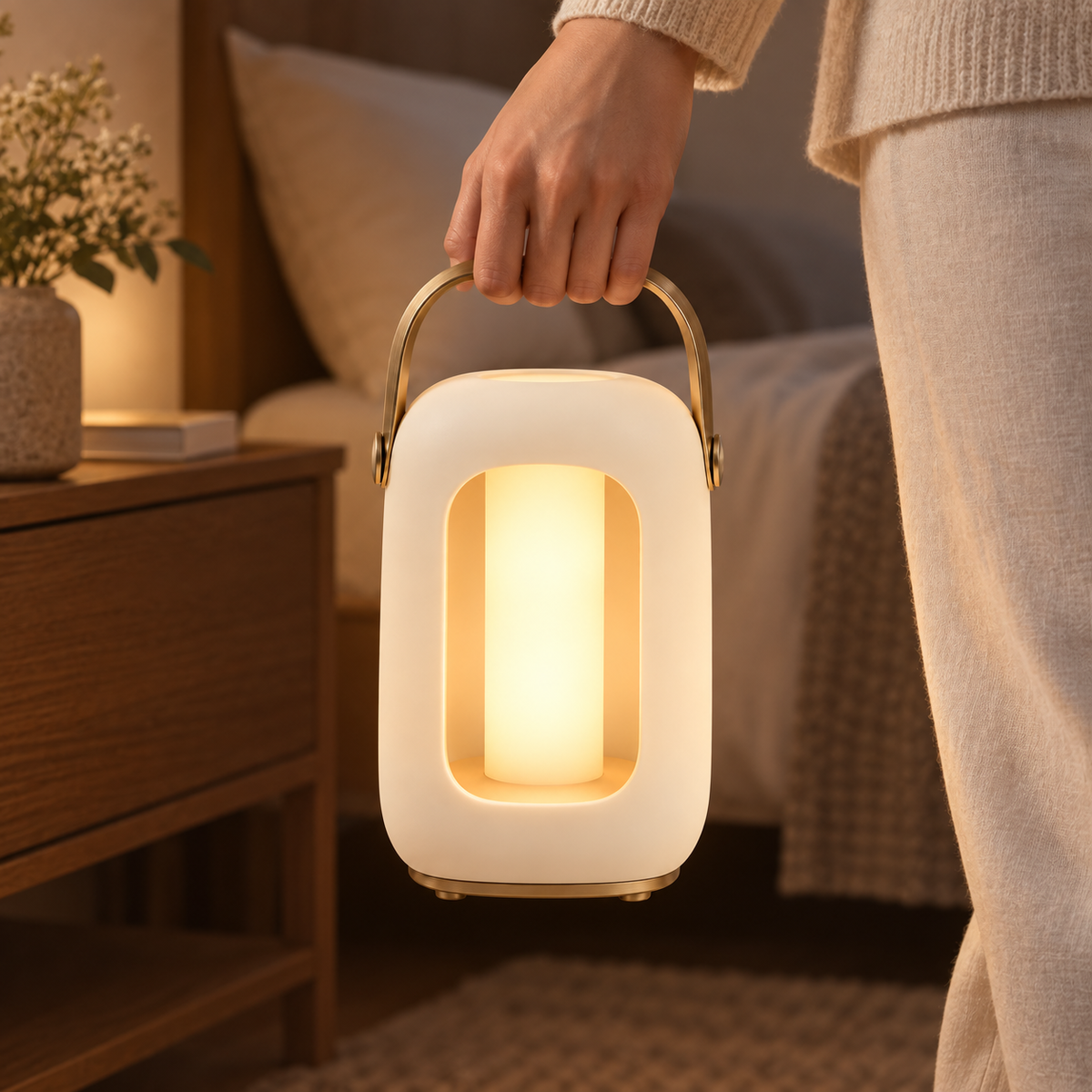 Portable Cream White LED Lantern – Minimalist Night Light with Warm Ambient Glow
